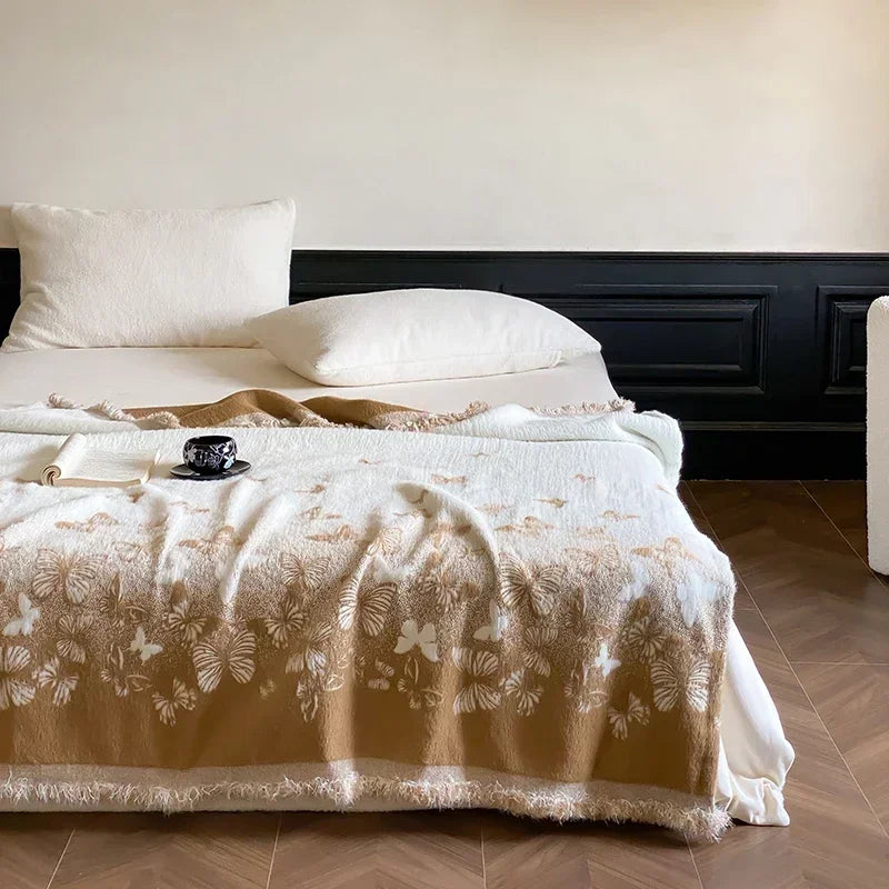 Afralia™ Butterfly Jacquard Imitation Mink Fur Warm Blanket