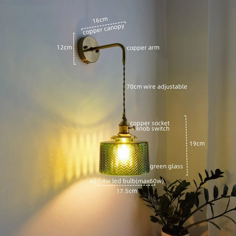 Afralia™ Copper Glass LED Wall Lamps Retro Style for Bedroom Bar Bathroom Mirror