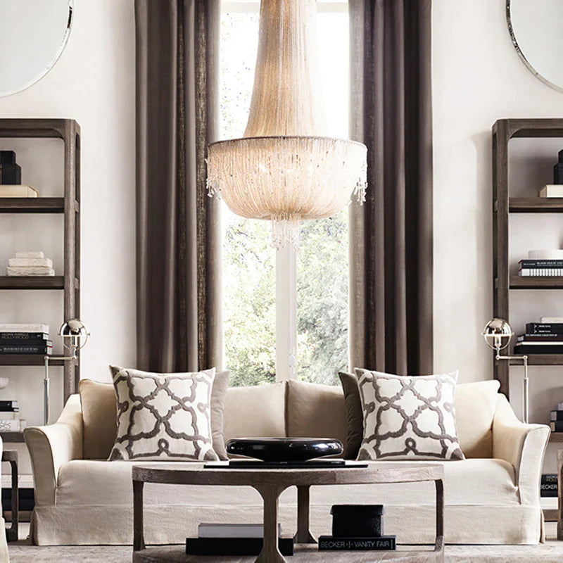 Afralia™ Tassel Crystal Pendant Chandelier for Luxury Living Room Villa Bedroom