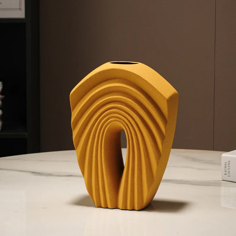 Afralia™ Geometric Folds Ceramic Flower Vase - Home Decor Handicrafts