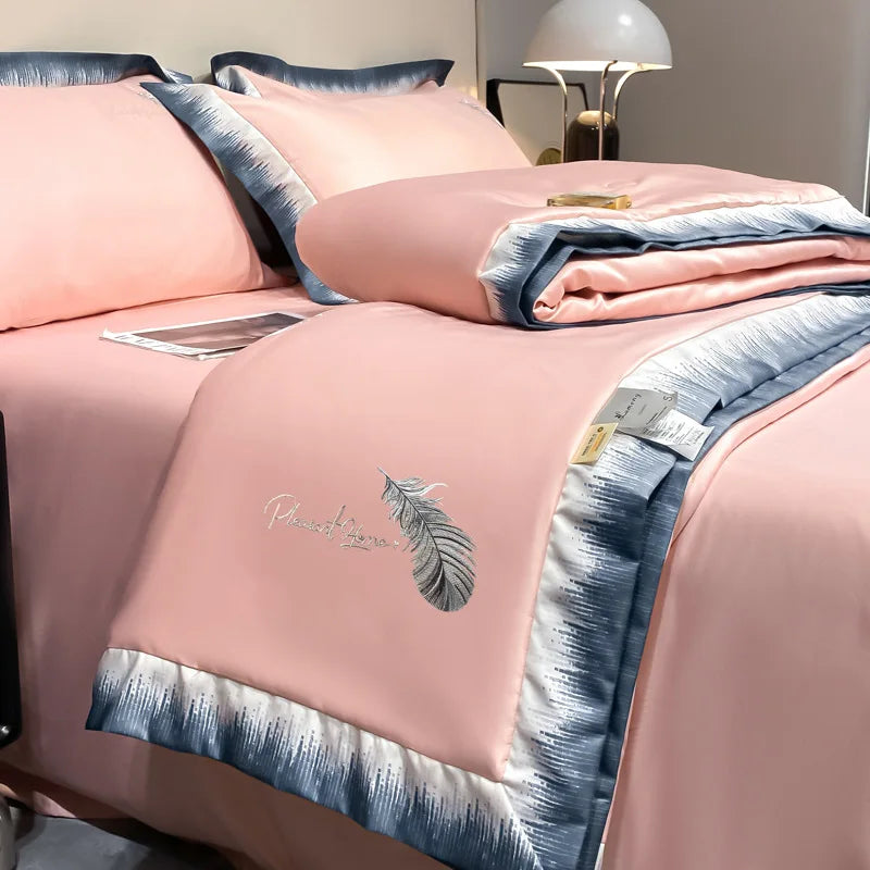 Afralia™ Feather-Embroidered Summer Blanket: Queen Size, Machine Washable, Thin Duvet