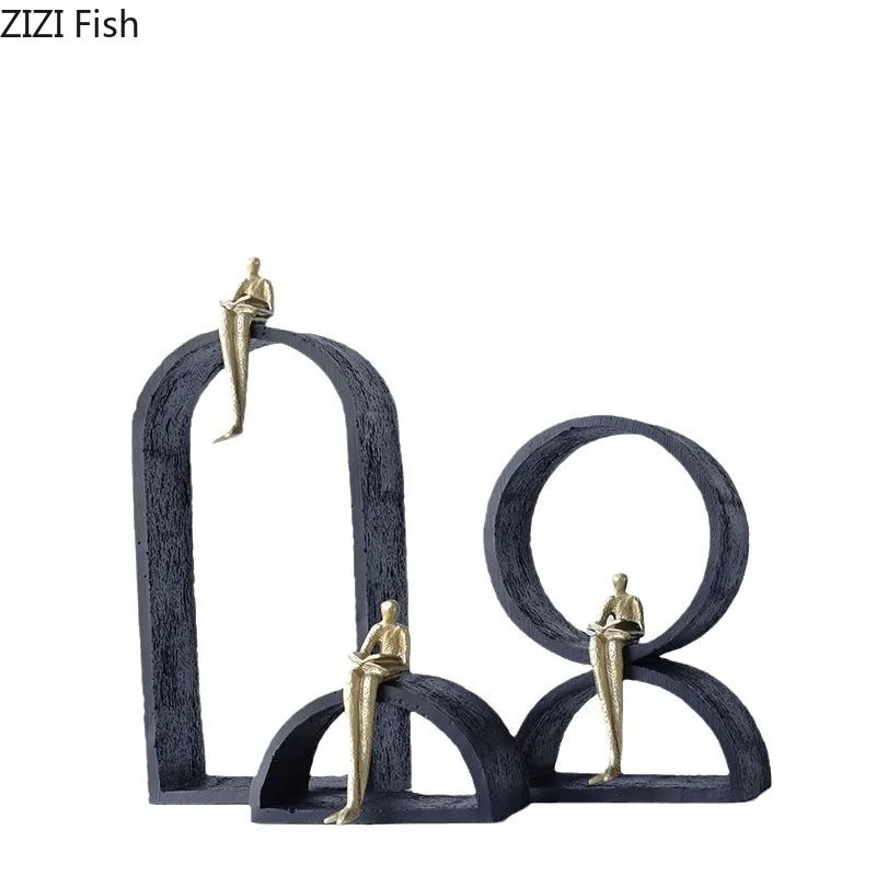 Afralia™ Reader Character Resin Sculpture Desk Ornament Abstract Geometric Statue