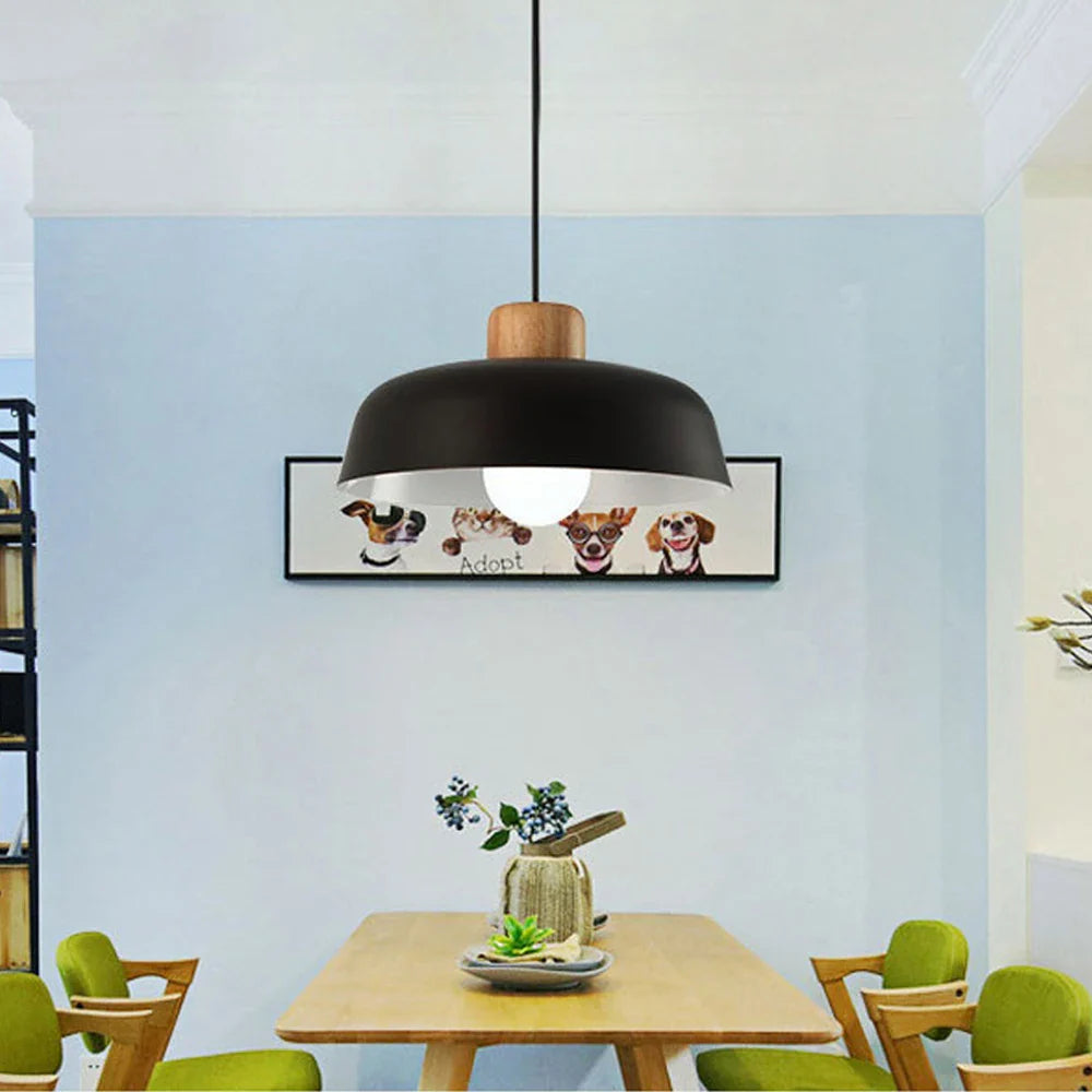 Afralia™ Nordic Wood Aluminum Pendant Lights Modern Hanging Lamps E27 LED Chandelier