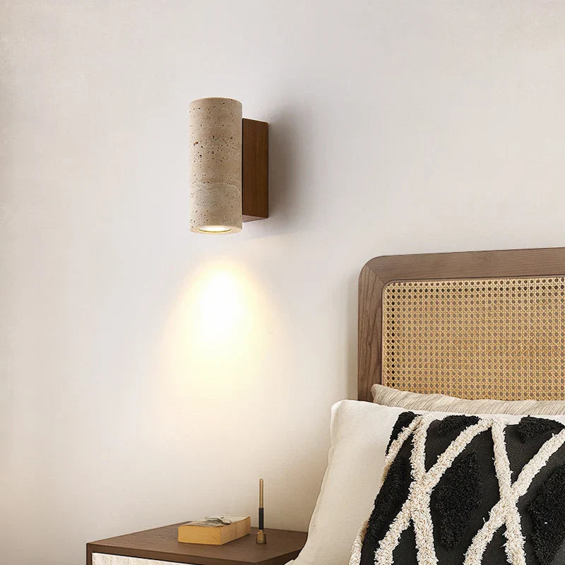 Afralia™ Yellow Travertine LED Wall Lights for Home Decor - Modern Bedside Lamp