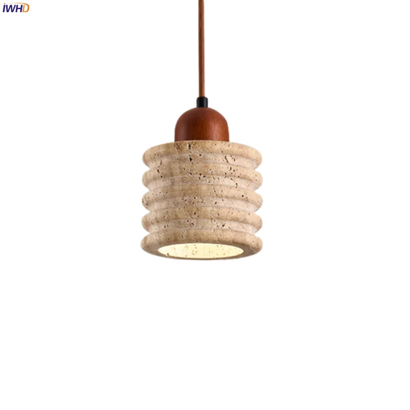 Afralia™ Yellow Travertine LED Pendant Light: Vintage Japanese Style for Bedroom, Kitchen, Living Room