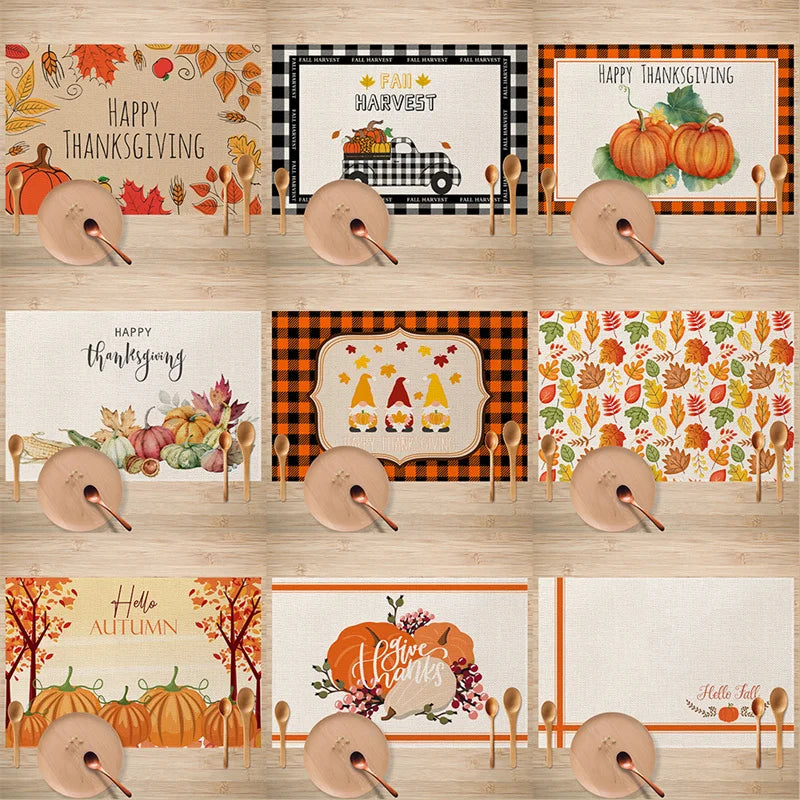 Afralia™ Pumpkin Printed Placemats Set for Dining Table Kitchen Decor