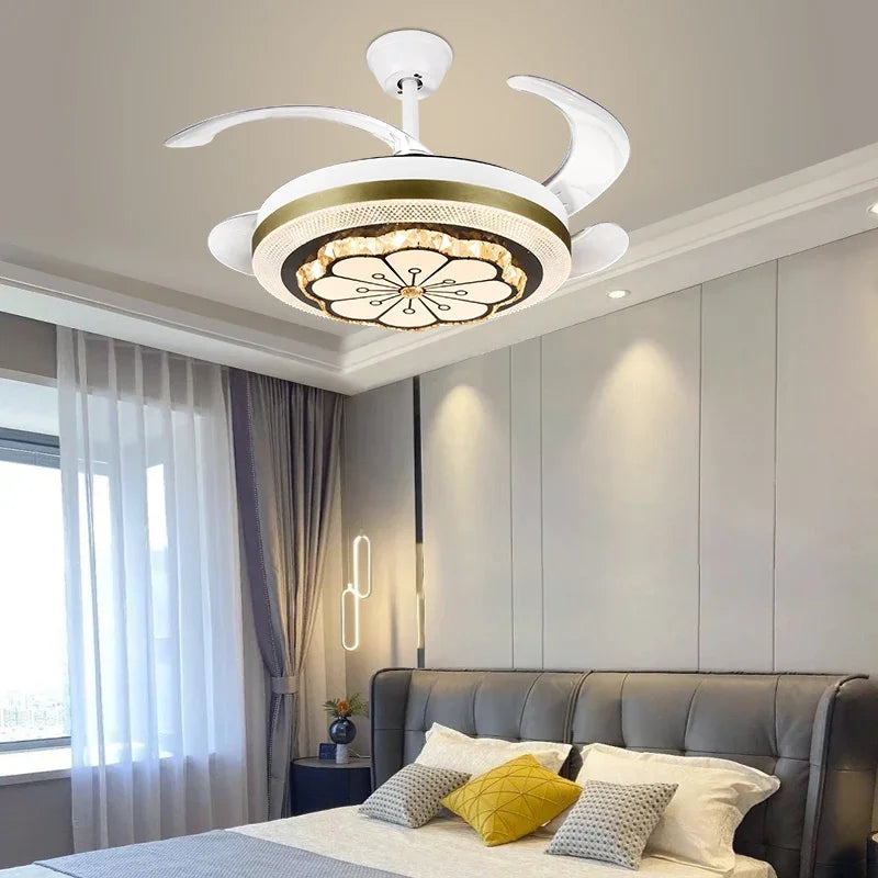 Afralia™ Crystal Invisible Fan Lamp 42-Inch European Living Room Ceiling Fan Chandelier