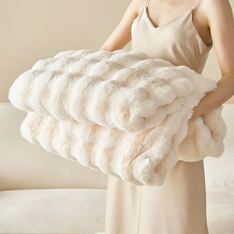 Afralia™ Luxe Faux Rabbit Fur Blanket in Solid Color - Cozy Sofa Cover for Autumn Winter