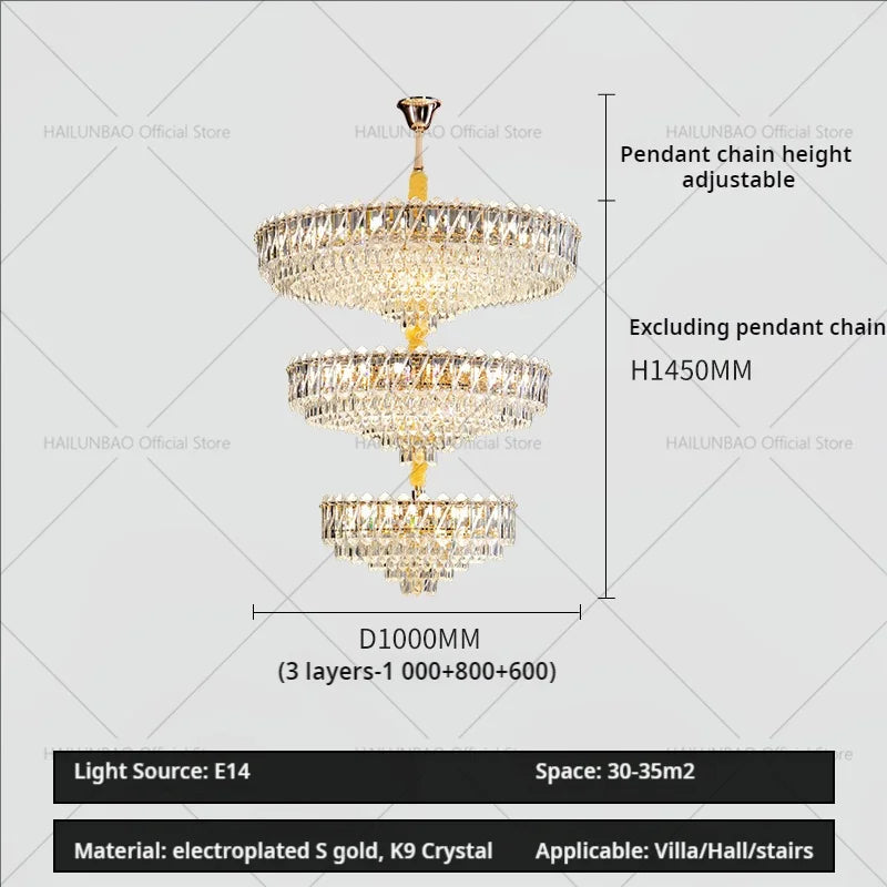 Afralia™ Modern Crystal Chandelier for Duplex Living Room, Lift High Hollow Design
