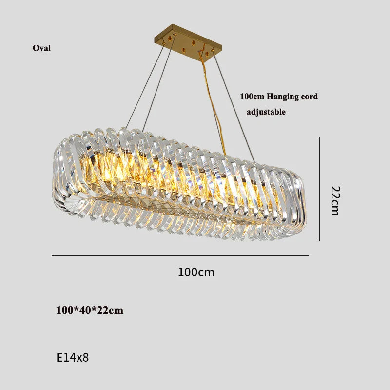 Afralia™ Oval LED Glass Chandelier Lighting in Gold & Silver Stainless Steel