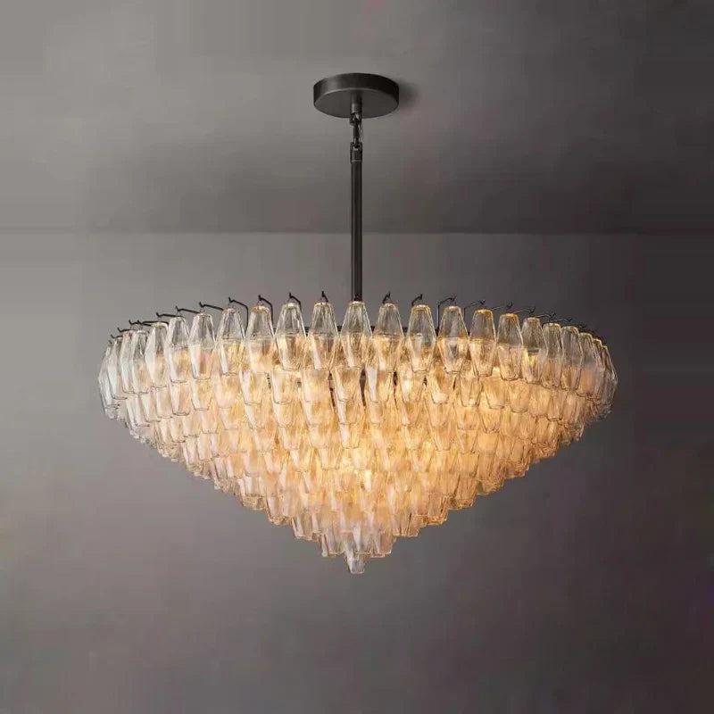 Afralia™ Modern Luxury Glass Shade Brass/Black LED Chandelier, Art Deco Dining Room Ceiling Light