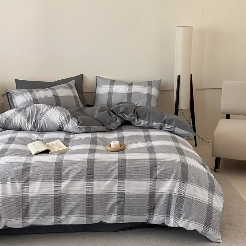 Afralia™ Geometric Pattern Cotton Fitted Sheet Set, King/Queen Bed Comfort Bedding