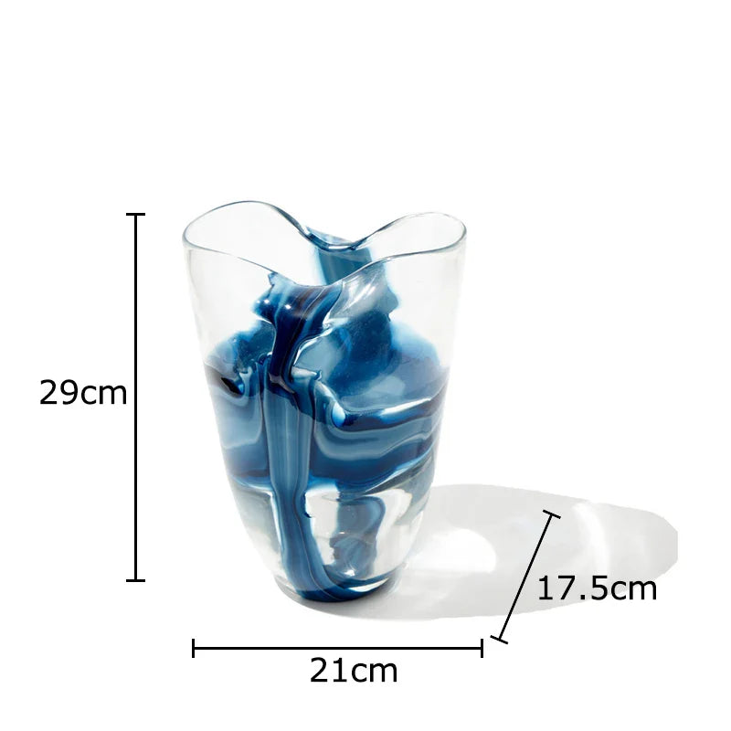 Afralia™ Blue Striped Glass Vase for Plant Arrangement and Room Decor