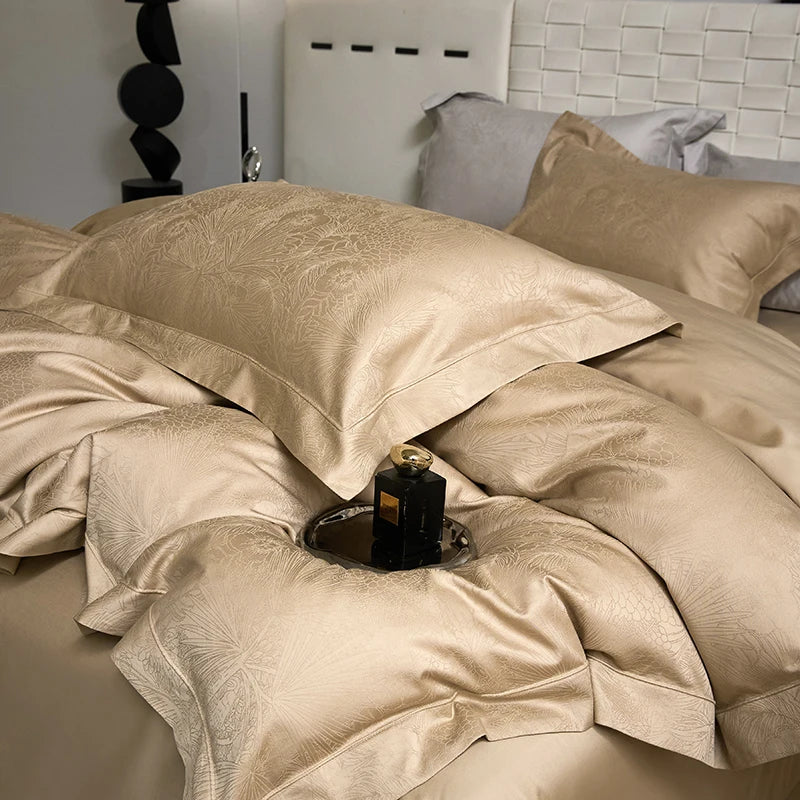 Afralia™ Luxury Jacquard Egyptian Cotton Queen King Bedding Set 4Pcs