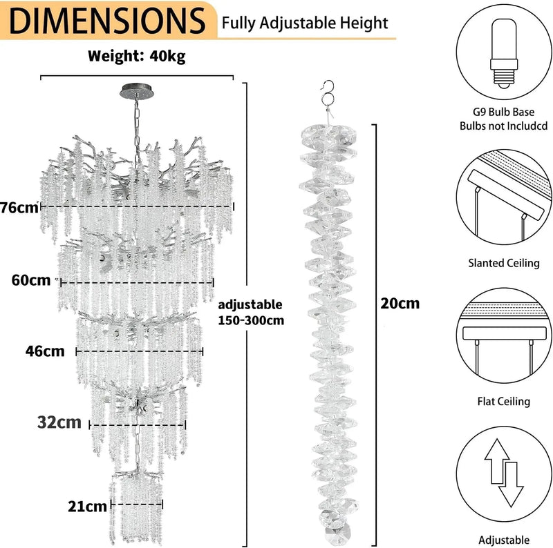 Afralia™ Exquisite Crystal Chandelier Light for Living Room with Tassel Detail