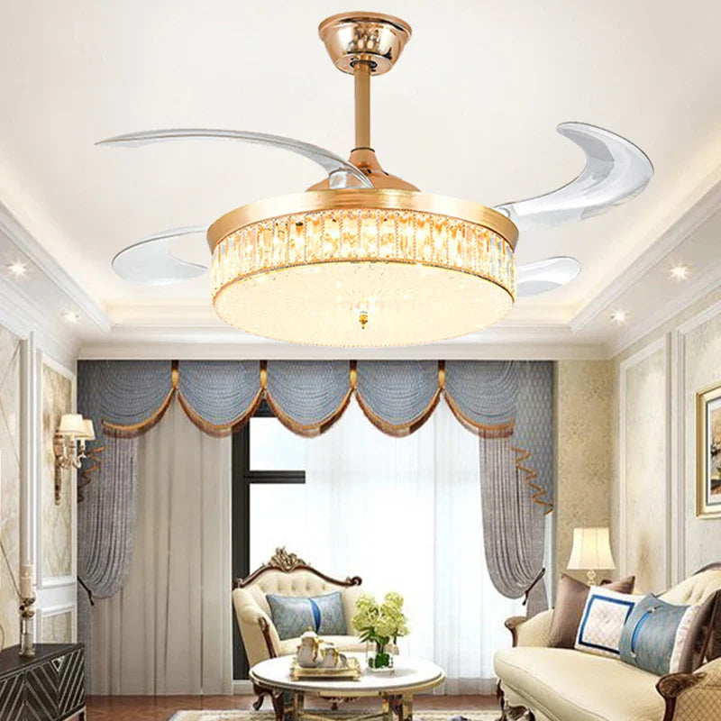 Afralia™ Crystal Ceiling Fans with LED Light & Remote Control, Gold Finish