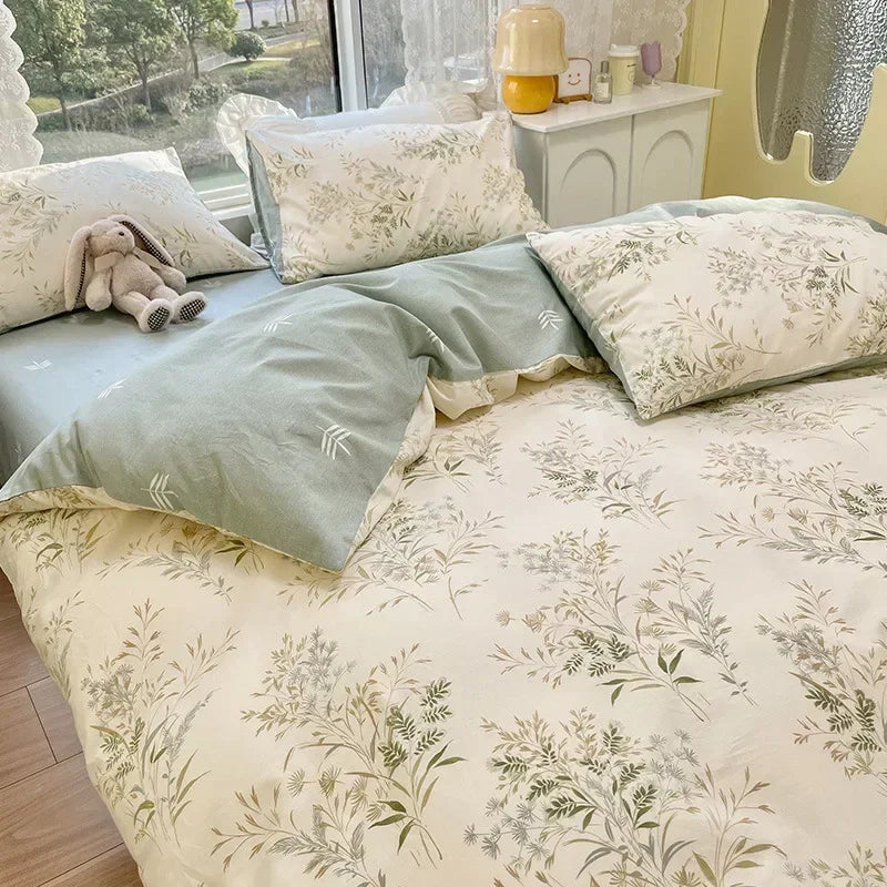 Afralia™ Double-Sided Floral Print Cotton Bedding Set - Queen Size Soft Duvet Cover Set