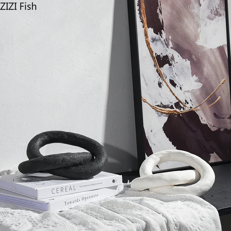 Afralia™ Marble Annular Knot Sculpture for Chic Room Decor Artistic Aesthetics