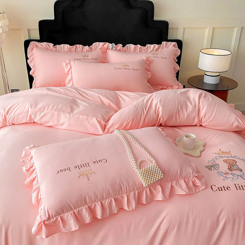 Afralia™ French Embroidered Cotton Bed Skirt Set with Ruffled Edges