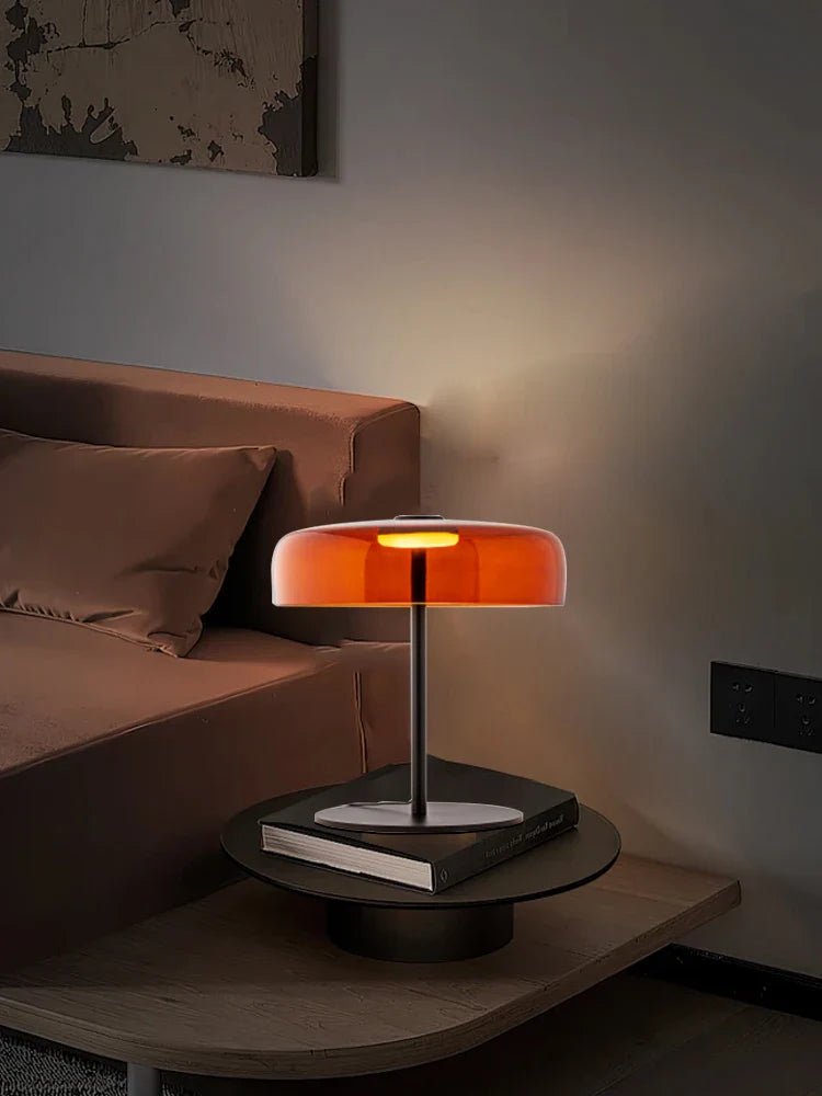 Afralia™ Glass Amber Green LED Table Lamp Nightstand Bedroom Living Room Decor