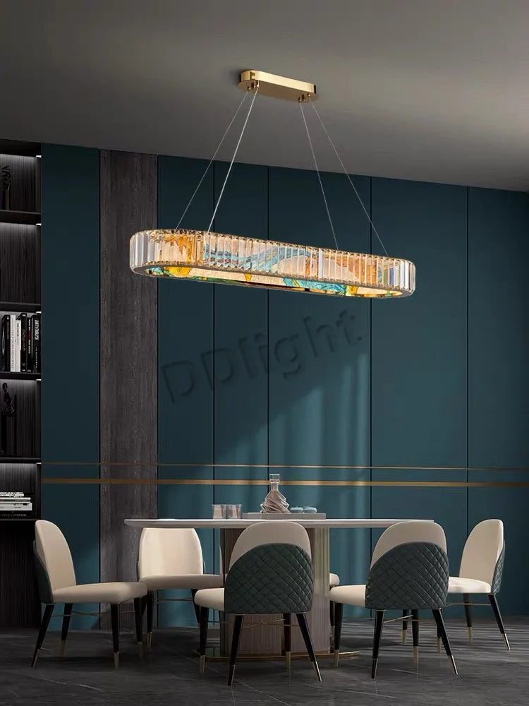 Afralia™ Luxury Enamel Color Crystal Glass Ceiling Chandelier LED Light for Modern Villa Decor