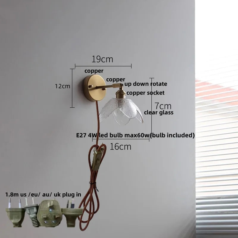 Afralia™ Tiffany Blue Glass LED Wall Sconce Rotate Copper Pull Chain Switch Light