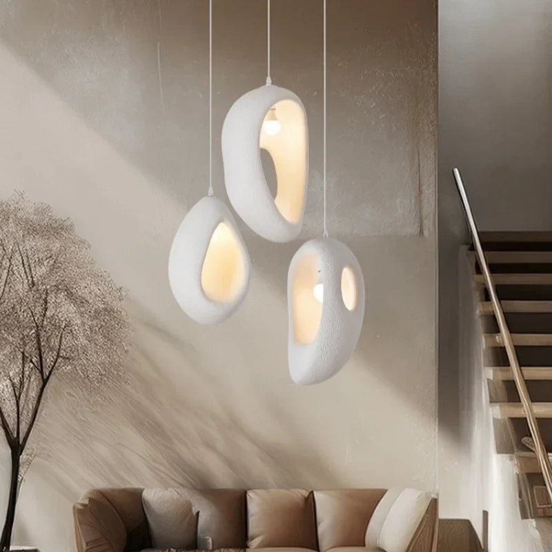 Afralia™ White Wabi Sabi E27 LED Pendant Chandelier for Home Decor & Bar, Nordic Design