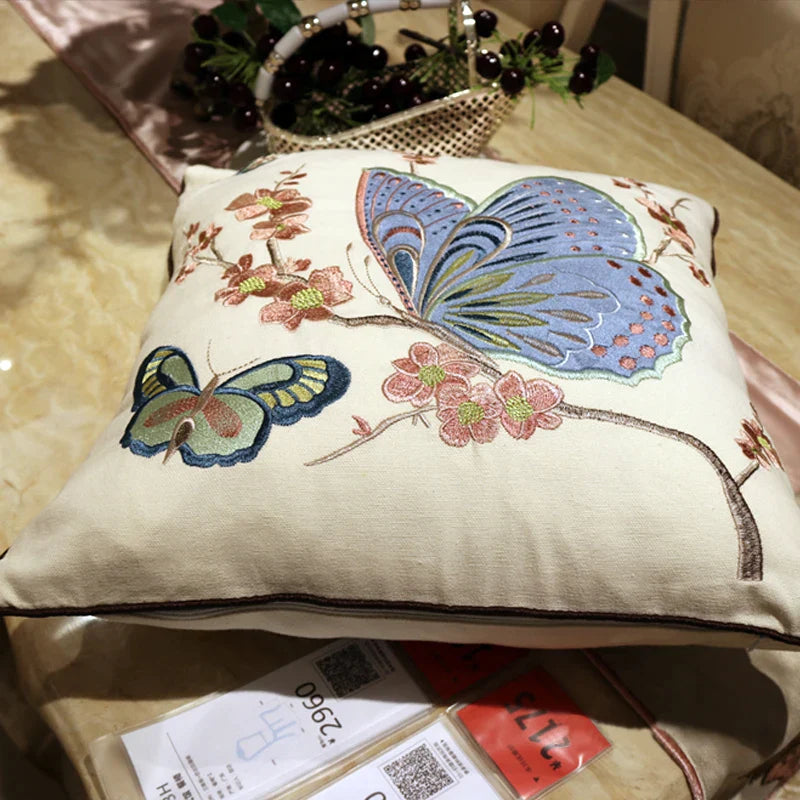 Afralia™ Butterfly & Dragonfly Sofa Cushion Cover, European Embroidered Design