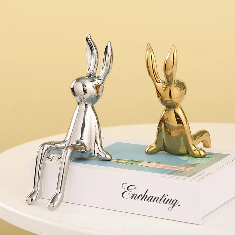 Afralia™ Gold Rabbit Ceramic Ornaments for Home & Office Decor