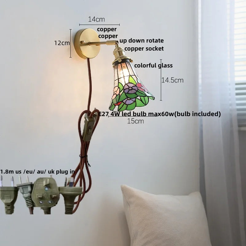 Afralia™ Tiffany Style Glass LED Wall Sconce with Pull Chain Switch