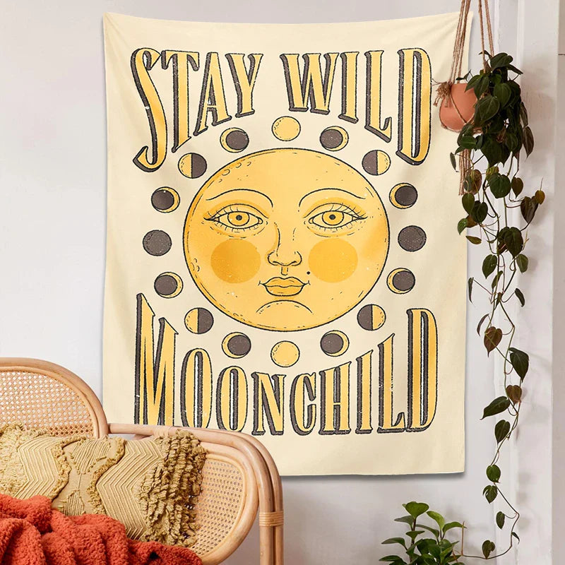 Afralia™ Moon Phase Wall Hanging: Boho Sun Moon Room Decor Mural