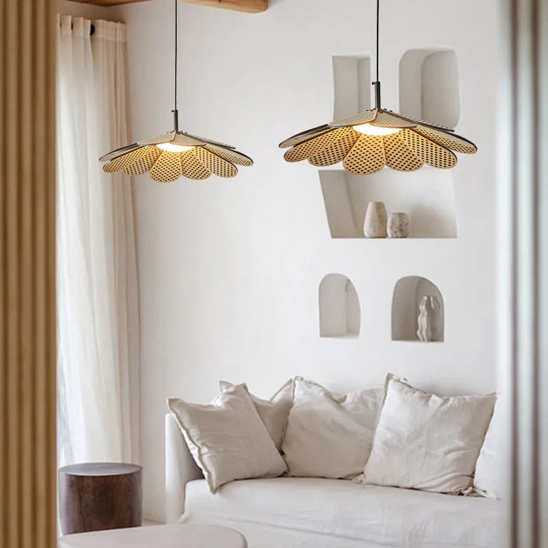 Petal Shape Wood Dining Room Pendant Lights, Adjustable Cord, Warm Glow, Afralia™ Brand