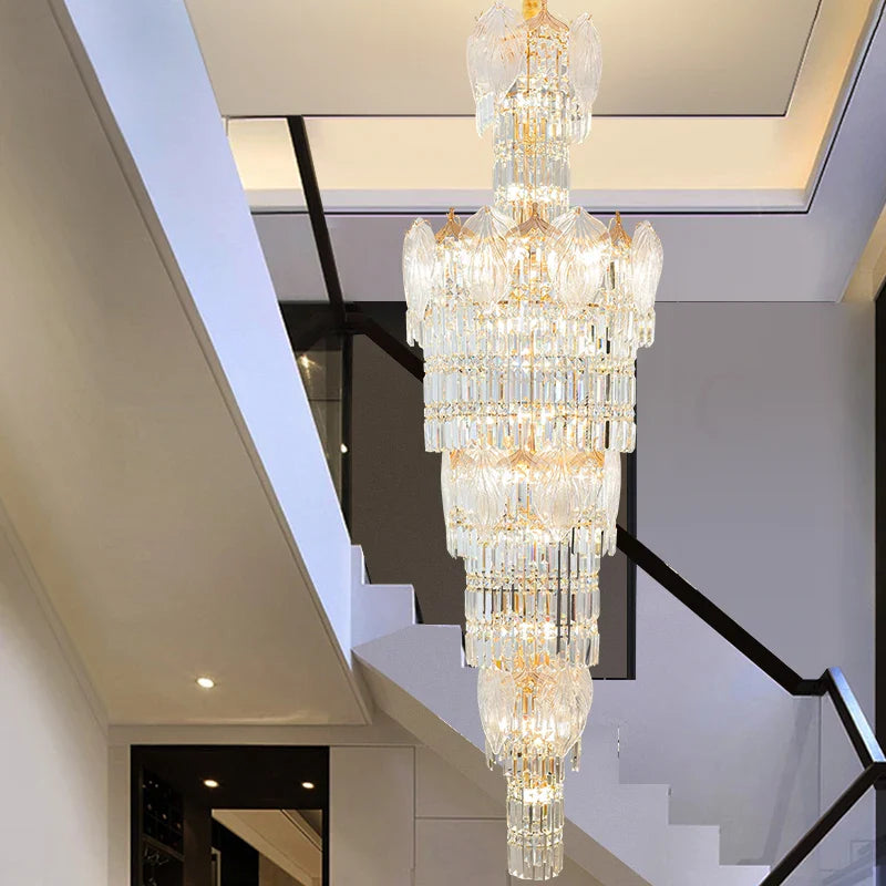 Afralia™ European Crystal Chandelier Modern Duplex Hotel Villa Staircase Long Chandelier