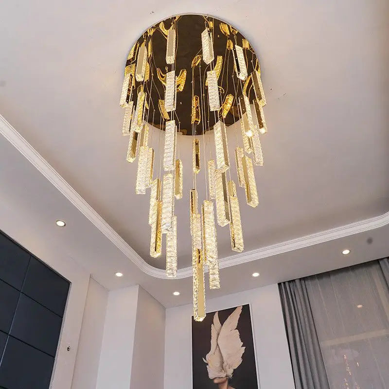 Afralia™ Crystal Chandelier: Modern Nordic Spiral Staircase Pendant Lamp, Golden/Silver Dining Room Luxury