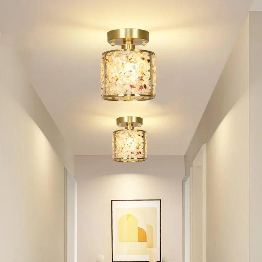 Afralia™ Copper Canopy LED Ceiling Light Glass Crystal Nordic Modern Decor for Home