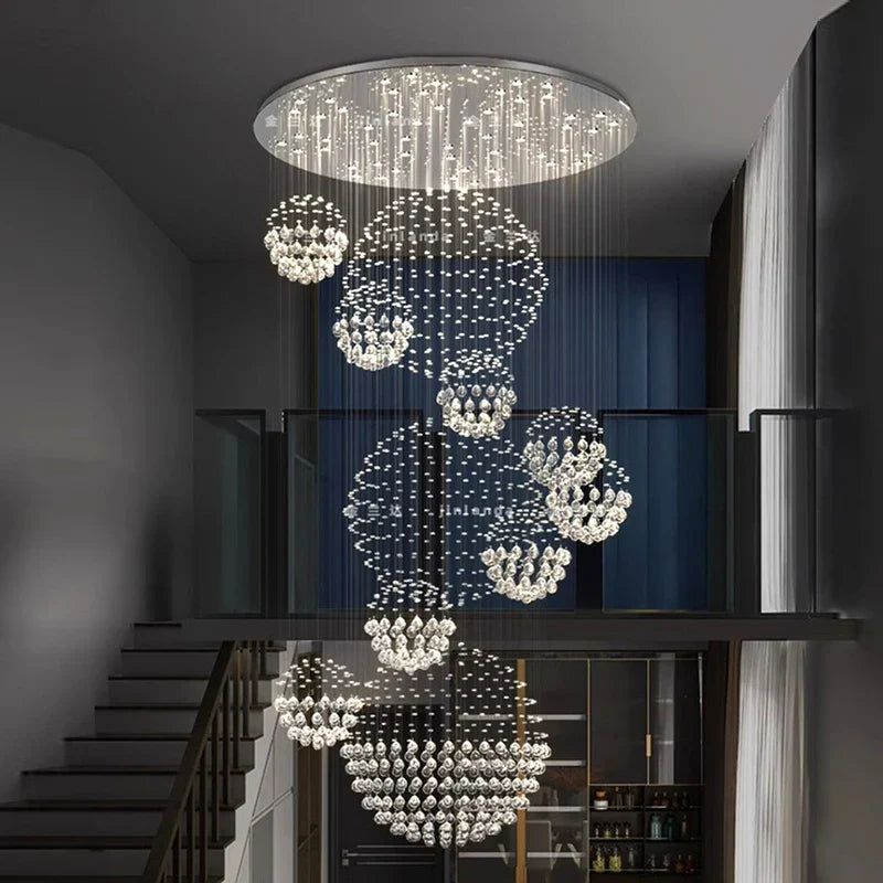 Afralia™ Crystal Chandelier Stair Pendant Lamp Living Room Lighting