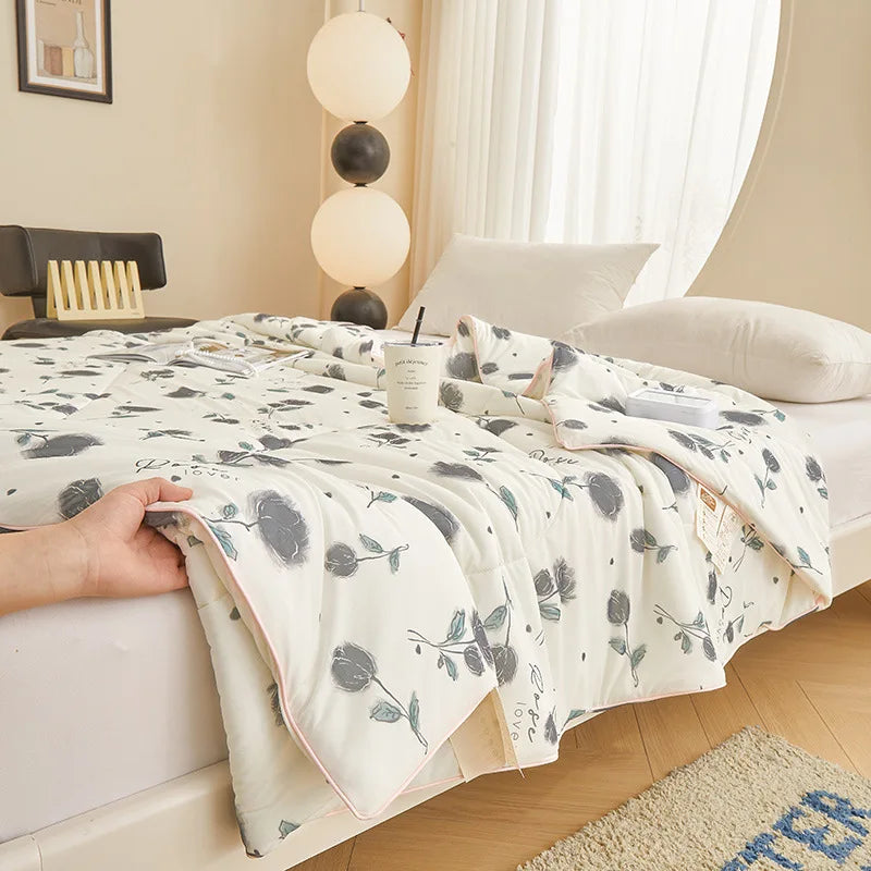 Afralia™ Floral Pattern Thin Cooling Quilt for Spring Summer Comfort.