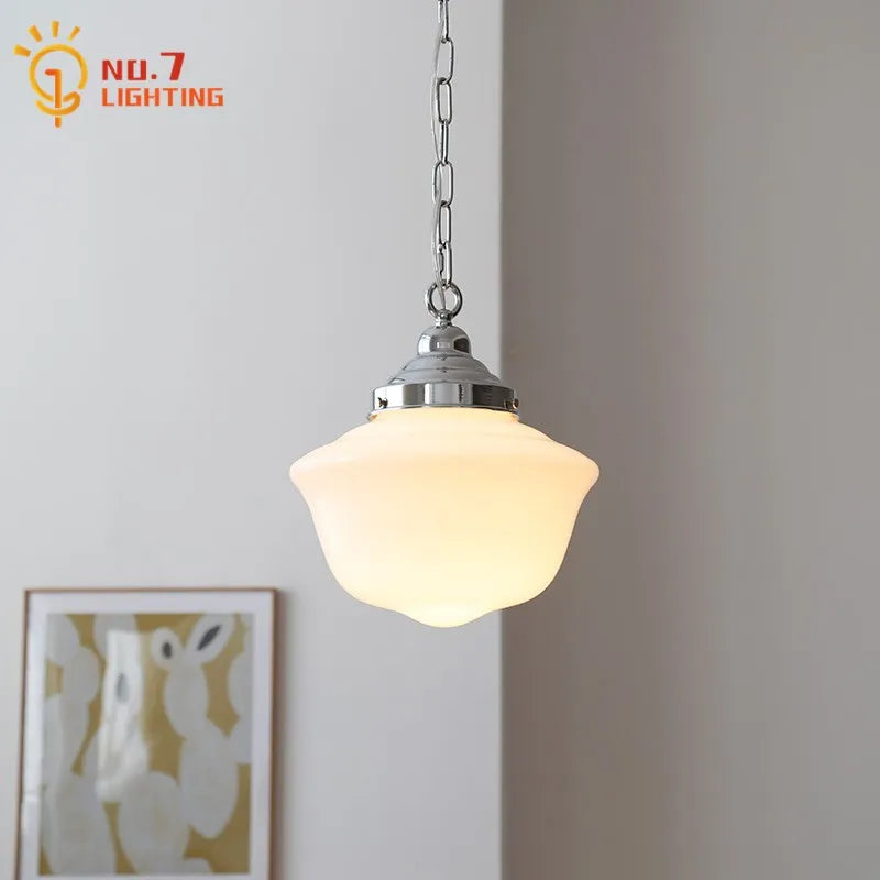 Afralia™ Cream Glass Pendant Lights LED E27 Retro Hanging Lamp for Bedroom, Kitchen, Restaurant