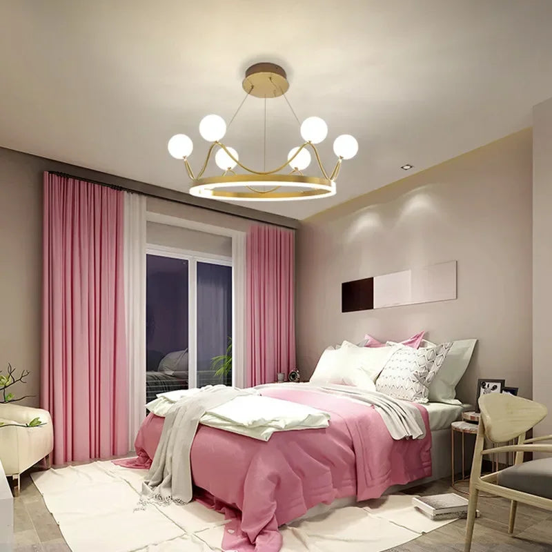 Afralia™ Glass Crown Chandelier Pendant Light for Bedroom Ceiling, Modern Suspension Lamp