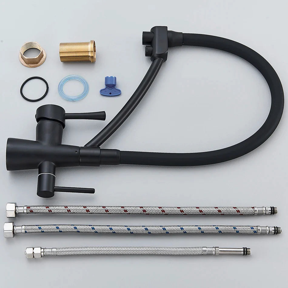 Afralia™ Dual Spout Kitchen Faucet with Water Purification and Flexible Rotation