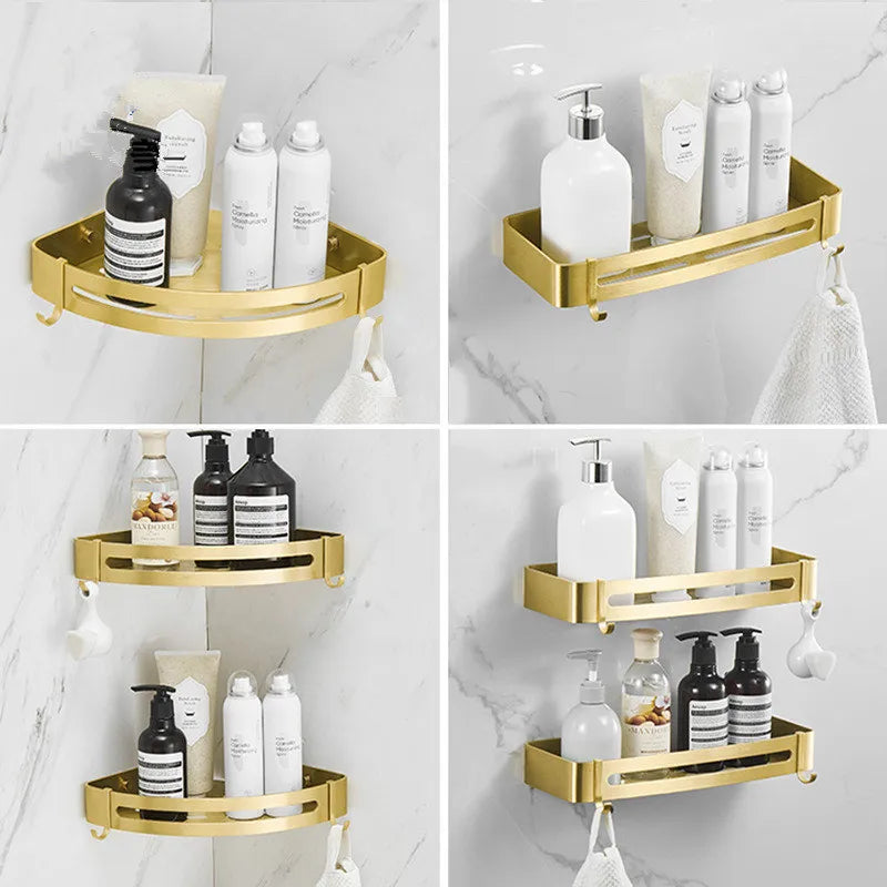 Afralia™ Brushed Gold Aluminum Bathroom Corner Shelf Wall Mounted Shower Shampoo Holder