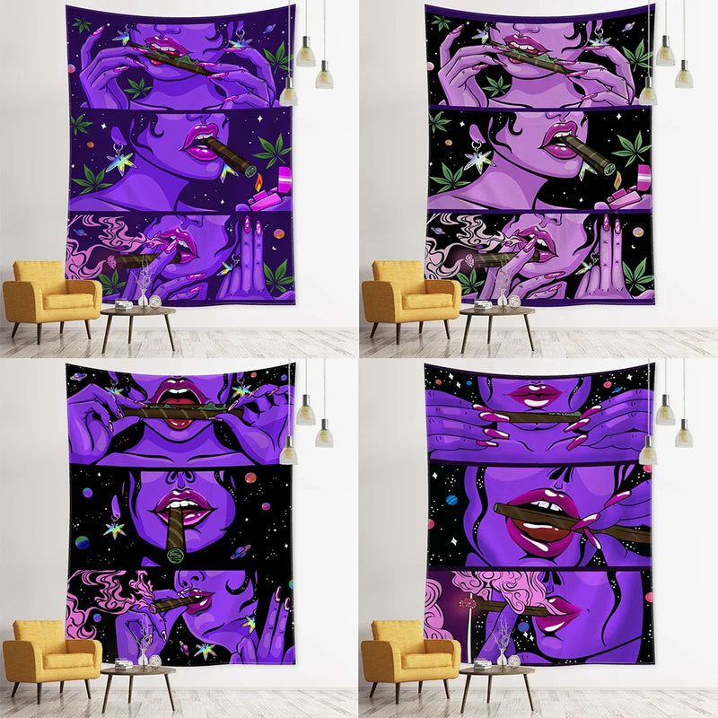 Psychedelic Fluorescent Portrait Tapestry by Afralia™ for Bohemian Home Decor