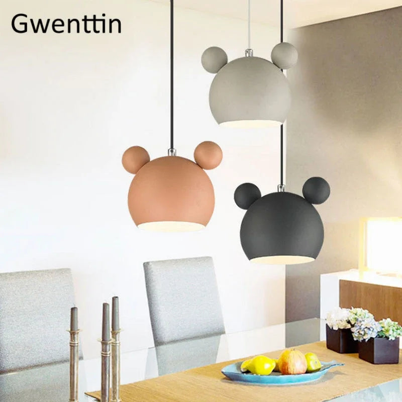 Afralia™ Cartoon Mouse Pendant Light: Nordic Iron Hanging Lamp for Children's Room, LED Lighting Fixtures