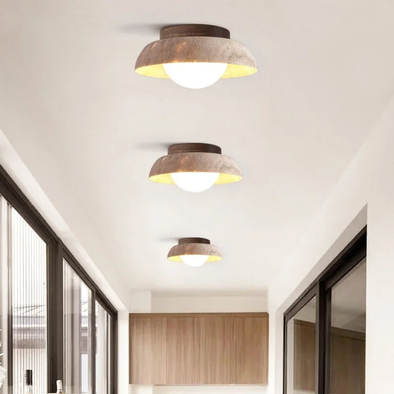Afralia™ White Glass LED Ceiling Light Wood Canopy Modern Flush Mount