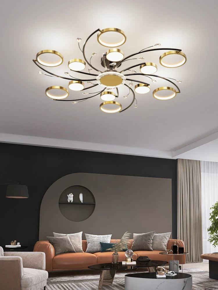 Afralia™ Gold Aluminum LED Chandelier with K9 Crystal, Luxury Pendant Lights for Home Décor