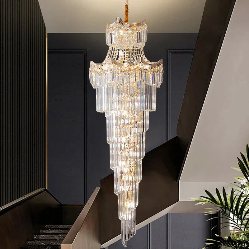 Afralia™ Crystal Duplex Chandelier: Luxury Living & Stair Lamp for Loft Apartment & Villa