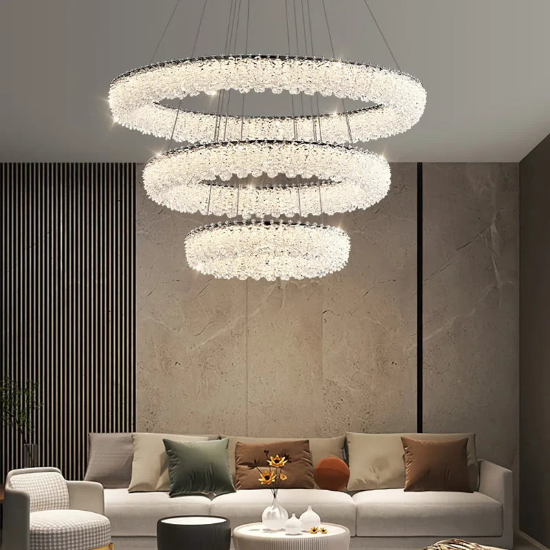Afralia™ Crystal LED Chandelier Ceiling Light Modern Living Room Decor Pendant Lamp