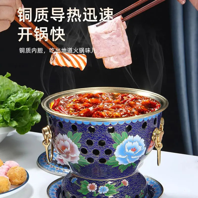 Afralia™ Single Person Enamel Hotpot & Alcohol Pot Set in Pure Copper