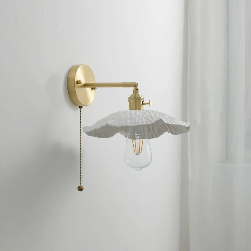 Afralia™ Ceramic Copper LED Wall Light with Pull Chain Switch for Modern Nordic Home Decor
