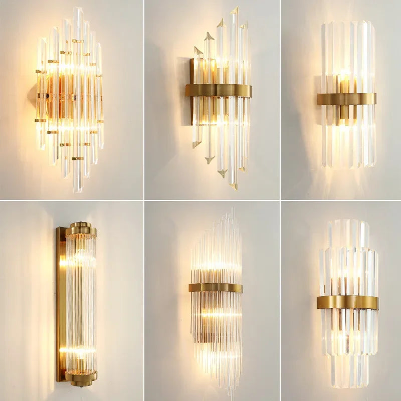 Afralia™ Crystal Gold LED Wall Sconce Modern Light for Bedroom Living Room Home Decor